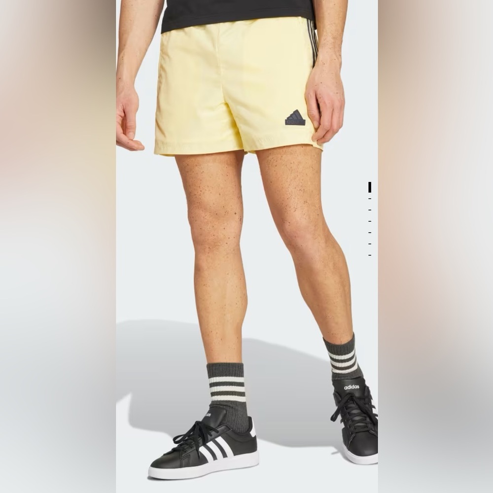 Adidas Lemon Yellow Shorts with Black Stripes Mens NWOT